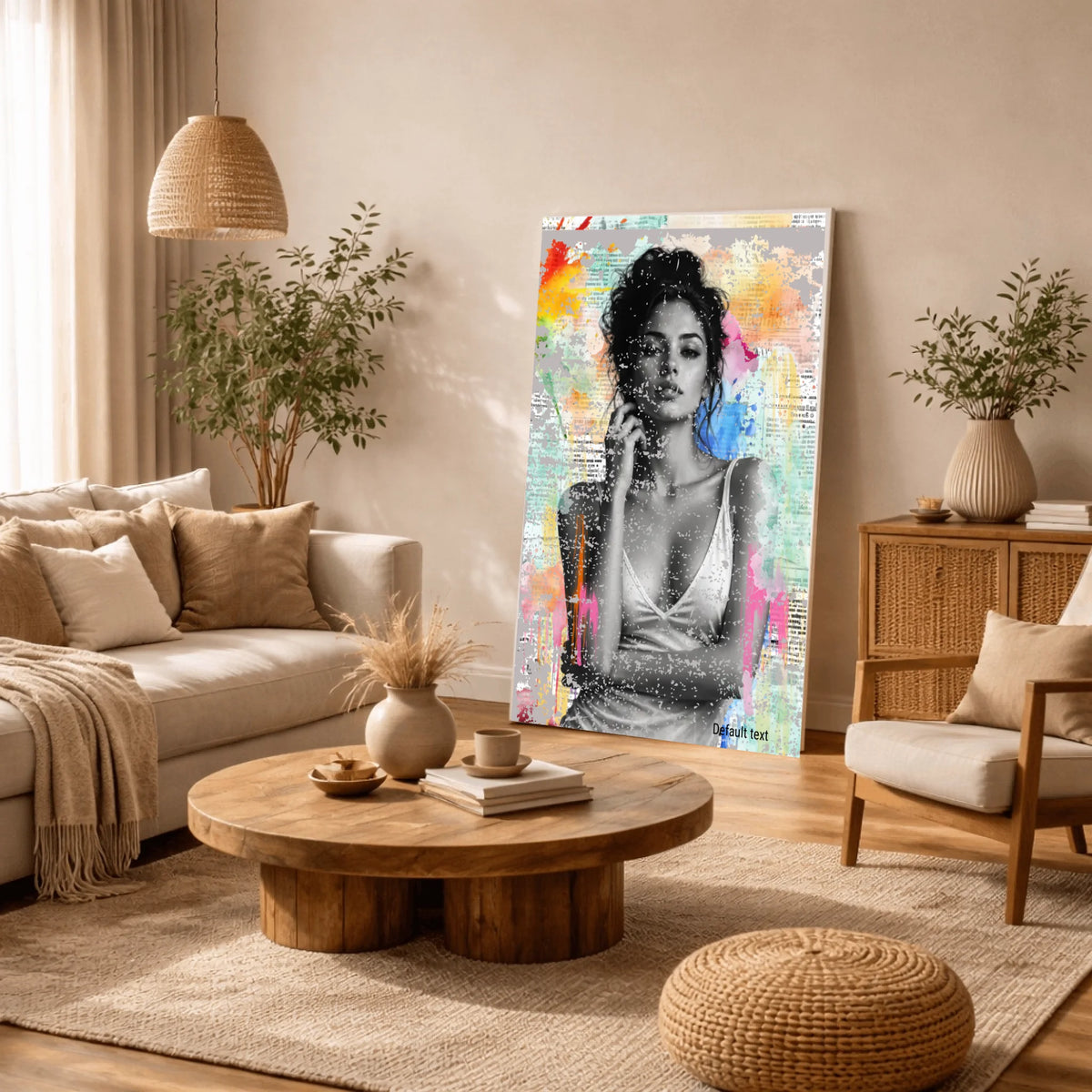 Leinwand an der Wand lehnend im Wohnzimmer ohne Rahmen
