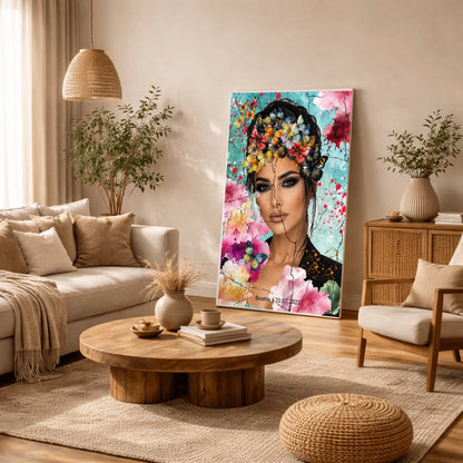 Leinwand an der Wand lehnend im Wohnzimmer ohne Rahmen