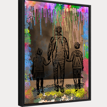 Detailansicht Personalisiertes Wandbild,  mit dem Titel: Bleistift-Pop-Art-Porträt - Grafik Explosion, als Leinwand mit schwarzen Holzrahmen
